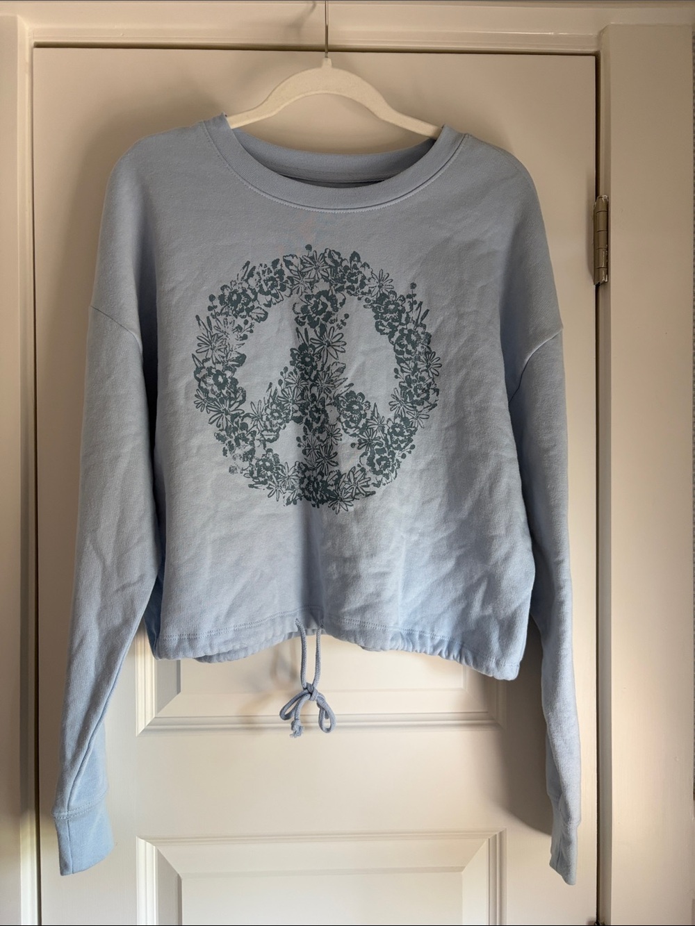 💙 Hybrid Apparel Light Blue Floral Peace Sign Drawstring Sweatshirt